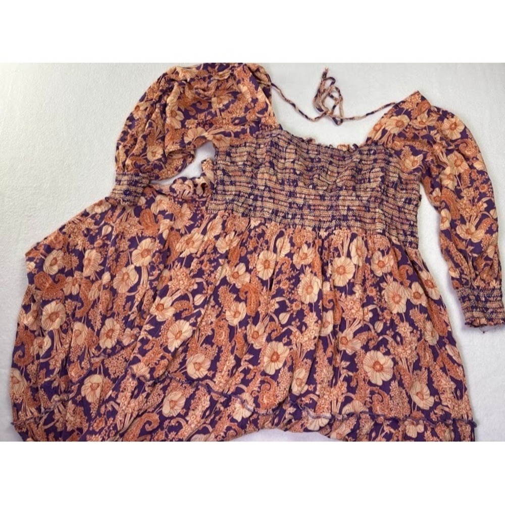 Arula Women's Plus Size 1X "A" 14/16W Dress Maxi Boho Floral Smocked Tiered
